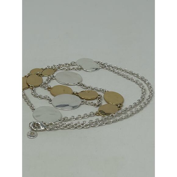 Swarovski Silver and Gold Tone Hammered Disc Necklace - Picture 5 of 7